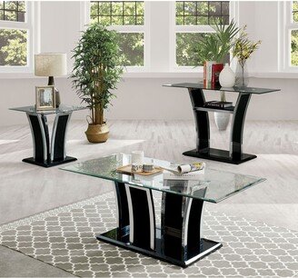 del Rio Modern Glass Top 3-Piece Accent Table Set with Shelf by Silver Orchid