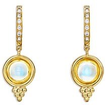 18K Yellow Gold Classic Blue Moonstone & Diamond Drop Earrings