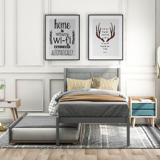 Twin size Wood Platform Bed with Trundle