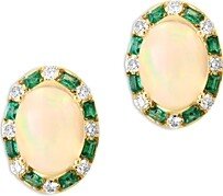 Ethiopian Opal, Emerald, & Diamond Halo Stud Earrings in 14K Yellow Gold - 100% Exclusive
