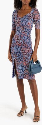 Michael ruched snake-print stretch-mesh dress