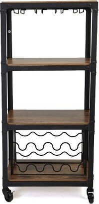 Rolling 4-Tier Bar Cart with Wine Rack and Wine Glasses Storage