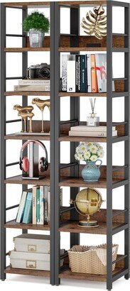 Farfarview 2PCS 75 Inch Corner Shelves Narrow Bookshelf, Multipurpose Storage Shelf Organizer Rack for Small Spaces - Rustic Brown