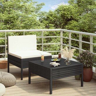 2 Piece Patio Lounge Set with Cushions Poly Rattan Black - 22.4 x 27.2 x 27.2