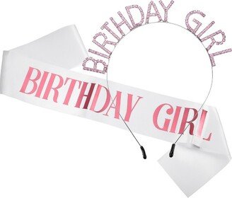 Unique Bargains Birthday Letter Sash Headband Silver Tone Pink