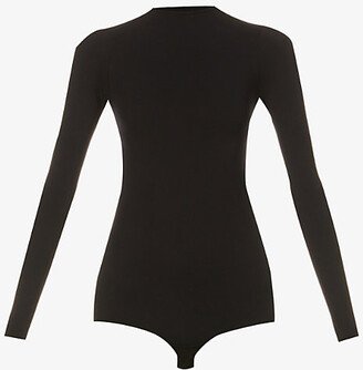 Womens Black Ballet Mock-neck Stretch-jersey Body