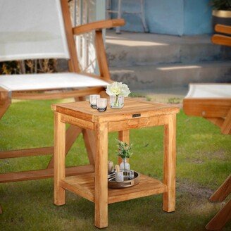 Seven Seas Teak Panama Outdoor Teak Wood Patio End Table With Shelf