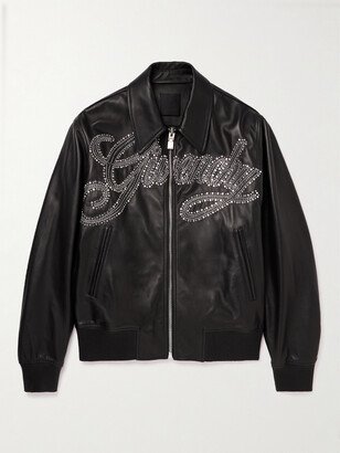 Logo-Embellished Studded Leather Jacket-AA