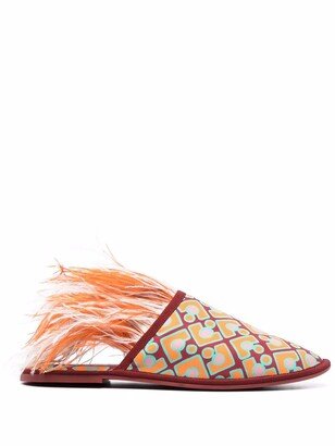 Boudoir feather-trim slippers