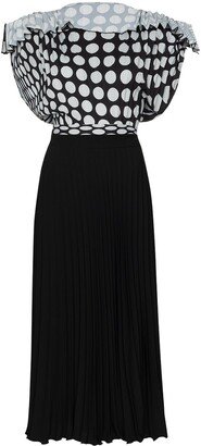 Polka Dot Pleated Midi Dress