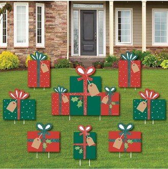 Big Dot of Happiness Happy Holiday Presents - Yard Sign and Outdoor Lawn Decorations - Christmas Party Yard Signs - Set of 8