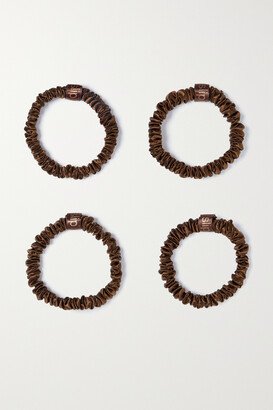 Back To Basics Set Of Four Skinny Silk Hair Ties - Dark Brown