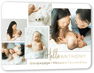 Birth Announcements: Shining Gallery Birth Announcement, Gold Foil, White, 5X7, Matte, Personalized Foil Cardstock, Rounded