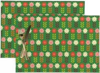 Vintage Christmas Placemats | Set Of 2 - Folk Art Poinsettia By Katerhees Retro Flower Floral Cloth Spoonflower