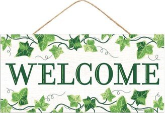 Welcome Sign, Spring, Ivy Vine, Leaves, Plaque, 12.5