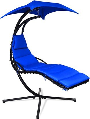 Hanging Chaise Lounger Chair Porch Swing Chair w/Pillow and Canopy