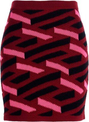 Geometric Intarsia Knitted Mini Skirt