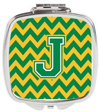 CJ1059-JSCM Letter J Chevron Green & Gold Compact Mirror