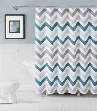 Kate Aurora 100% Cotton Modern Chevron Fabric Shower Curtain - Standard Size - Aqua