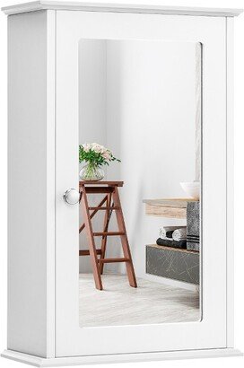 Bathroom Wall Medicine Cabinet Single Mirror Door Cupboard Storage Wood Shelf White