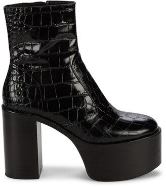 Raid Croc-Embossed Leather Platform Ankle Boots