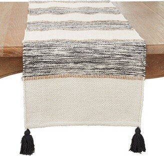 Saro Lifestyle Striped Table Runner with Playful Tassels, 16x72, Black