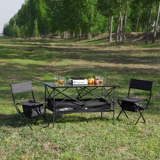 3 Pieces Folding Outdoor Table and Chair Set with 1 Table and 2 Chairs