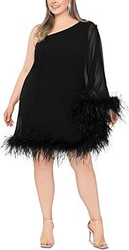 Asymmetric Feather Trim Dress