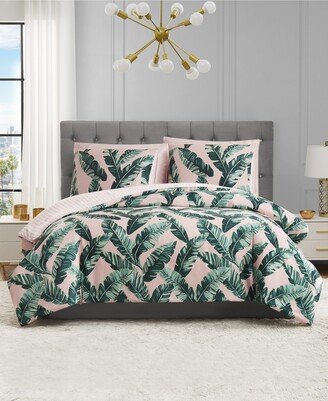 Tropical Palm 3 Piece Reversible Comforter Set, Full/Queen - Pink, Green