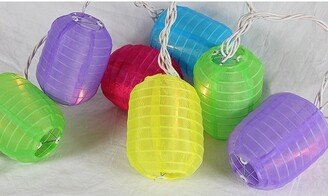 Set of 10 Bright and Colorful Cylinder Chinese Lantern Patio Lights - White Wire