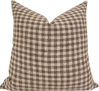 Mabel || Designer Brown Gingham Linen Pillow Cover, Check Pillow, Farmhouse & Cream