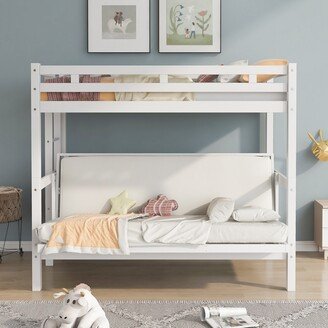 EDWINRAY Twin over Full Bunk Bed, Down Bed can be Converted into Daybed, White