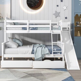 Nestfair Twin over Full Wooden Bunk Bed with 2 Drawers and Slide