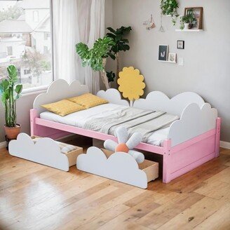 IGEMAN Twin Fairy Bed Platform Bed with 2 Drawers Clouds and Sunflower Decor