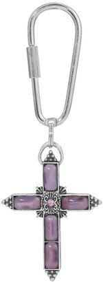 Symbols Of Faith Silver-Tone Purple Moonstone Purple Crystal Cross Key Chain