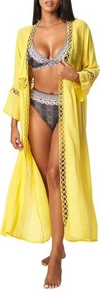 La Moda Clothing Lace Trim Open Front Longline Cover Up