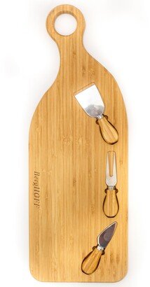 Bamboo 4 Piece Paddle Cheese Board Set with 3 Tools