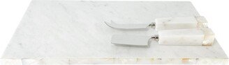 Anaya Home Mother of Pearl White Marble Cheese Board & Knive Set