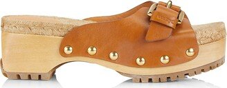 Joline Buckle-Accented Leather Clogs