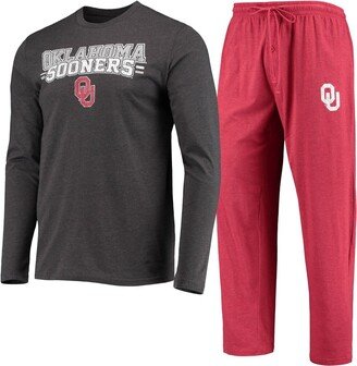 Men's Concepts Sport Crimson and Heathered Charcoal Oklahoma Sooners Meter Long Sleeve T-shirt and Pants Sleep Set - Crimson, Heathered Charcoal