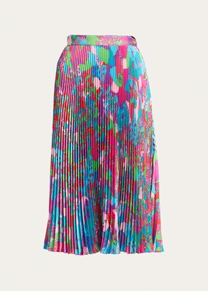 Murakami Print Twill Pleated Midi Skirt