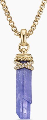 Wrapped Crystal Amulet in Tanzanite Crystal with 18K Yellow Gold and Diamonds, 46mm Women's