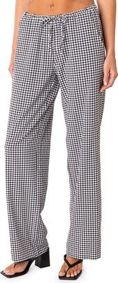 EDIKTED Pasha Plaid Wide Leg Drawstring Pants