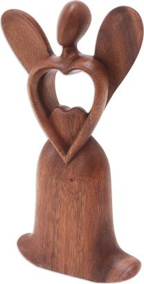 Handmade Shining Heart Wood Statuette