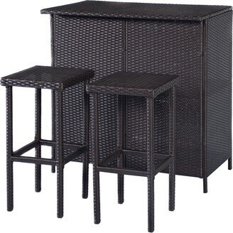 3 pcs Patio Outdoor Rattan Wicker Bar Table and 2 Stools - 40.0 x 24 x 40.0