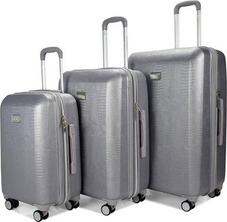 Snakeskin Expandable Hardside Checked 3pc Luggage Set - Silver