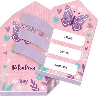 Big Dot of Happiness Beautiful Butterfly - Floral Cards for Kids - Happy Valentine's Day Pull Tabs - Set of 12