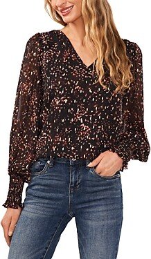 Printed Shirred Cuff Blouse