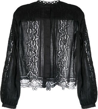 Lace-Trim Ramie Blouse