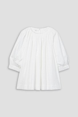 Gathered cotton-blend taffeta blouse